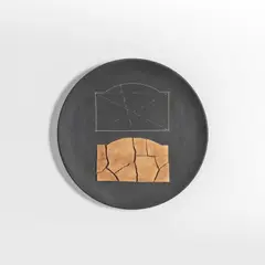 Nanni Valentini, A sculpture, 1960s, A large enameled plate with glued terracotta fragments and engraved design