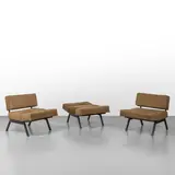 Ipe, Three armchairs from the 'Reno' series transformed into large poufs, 1965, Varnished steel structures, velvet upholstery