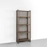 A. & T. Scarpa, A bookcase, 1975, Rattan, rush, leather, brass, shelves veneered in exotic wood