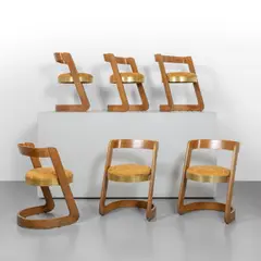 Willy Rizzo, A set of six chairs, 1970s, Beech wood, fabric upholstered seats, anodized aluminum