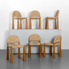Alessandro Becchi, A set of six 'Toscanella' chairs, 1976, Ash wood, straw