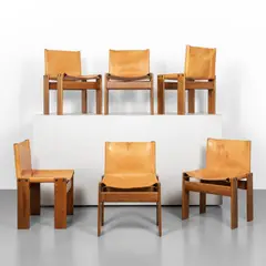 Afra E Tobia Scarpa, A set of six 'Monk' chairs, 1974, Walnut wood and leather