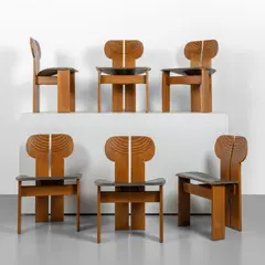 Afra E Tobia Scarpa, A set of six chairs 'Africa' from 'Artona' series, 1975, Walnut wood with ebonized wood inlays,