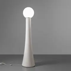A '4059' model floor lamp by Annig Sarian, 1970, Painted fiberglass, chrome-plated steel, opaline glass, sold Apr 2026