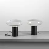 Roberto Pamio, A pair of 'Gill 45' table lamps, 1970, Varnished steel, crystal with opaline register