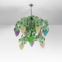 A hanging lamp by Cesare Toso, 1980s, Leaves and bunches in colored and acid-etched glass,, offered Apr 2026