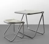Giancarlo Piretti, Uno scrittoio 'Platone' e una sedia pieghevole 'Pluff', 1970, Metallo cromato, resina Abs