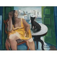Mulher com gato by Di Cavalcanti, Óleo sobre tela, offered Apr 2025