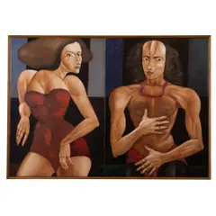 DÍPTICO, DA SÉRIE HISTORIAS DE MANEQUINS by João Câmara, ÓLEO SOBRE MADEIRA, offered Nov 2024