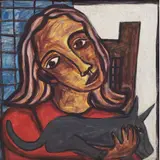 Péricles Paiva, MULHER COM CÃO, ÓLEO SOBRE PLACA