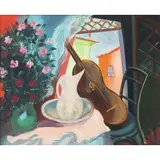 Cícero Dias, Interior com vaso de flores e violão, Déc. 50, Óleo sobre tela