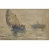 Navarro da Costa, MARINHA COM PEQUENO BARCO, ÓLEO SOBRE MADEIRA