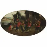 Cornelis Dusart, A DANÇA NA FRENTE DA POUSADA, SÉCULO XVII, ÓLEO SOBRE PLACA DE ESTANHO