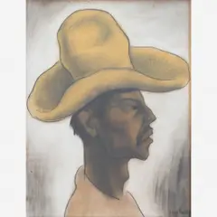 Diego Rivera, CABEZA DE CAMPESINO DE PERFIL, Carvão e pastel sobre papel