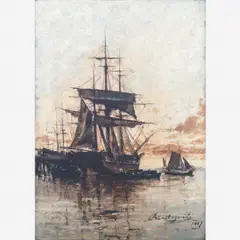 Escuna e embarcações fundeadas na Baía do Rio de Janeiro by Giovanni Battista Castagneto, offered May 2019