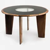 Mesa redonda by Joaquim Tenreiro, Estrutura em jacarandá com tampo em vidro pintado, offered May 2015