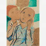 Amigas by Candido Portinari, Linóleo sobre papel colado em placa, offered Apr 2015