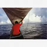 João Farkas, A Canoa de Francisco Abre o Tempo na Praia dos Nativos, 1986/2014, Pigmento mineral sobre papel de algodão