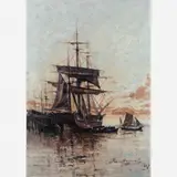Giovanni Battista Castagneto, Escuna e embarcações fundeadas na Baia do Rio de Janeiro, Óleo sobre tela