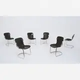 Massimo Scolari, Conjunto de seis cadeiras, c. 1970, Itália, Estrutura de aço e assento em couro