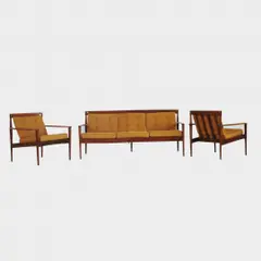 Conjunto de sofá e duas poltronas, circa 1959 by Rino Levi, Madeira, offered Oct 2009