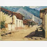Valle Júnior, CIDADE DO INTERIOR, Óleo sobre cartão colado em madeira