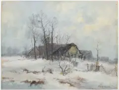 Oldřich Blažíček, Winter Landscape with a Cottage, 1925, Oil on cardboard