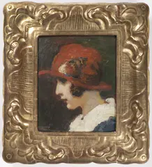 František Xaver Naske, Portrait of a Woman with a Hat, Around 1920, Oil on plywood
