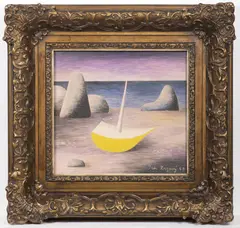 Jan Zrzavý, Yellow Barge, 1948, Tempera on cardboard