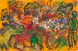 Marc Chagall, Rencontre sur fond orange, Circa 1978, Oil, tempera and Indian ink on canvas