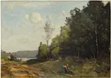Jean-Baptiste Camille Corot, Bûcheronne à la lisière d'un bois, 1865-1870, Oil on panel