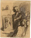 Honoré Daumier, La vente de tableaux, Circa 1860, Charcoal and Indian ink on laid paper
