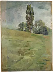 Ferdinand Hodler, Landschaft mit Pappeln, Circa 1893, Oil on paper mounted on cardboard