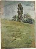 Ferdinand Hodler, Landschaft mit Pappeln, Circa 1893, Oil on paper mounted on cardboard