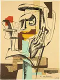 Le Corbusier, Composition sur le thème "Étude pour sculpture "Ozon"", 1959, Collage of coloured paper cuttings, newspaper and pen drawing in ink