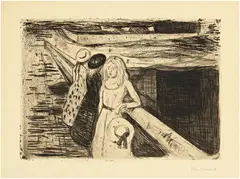 Edvard Munch, Mädchen auf einer Landungsbrücke, 1903, Etching and drypoint on heavy beige wove paper