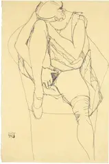Sitzender Akt mit angezogenem rechten Bein by Egon Schiele, 1913, Pencil drawing on imitation Japan paper, offered Sep 2025