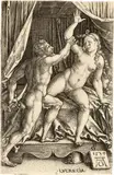 Tarquinius und Lucretia by Heinrich Aldegrever, 1539, Engraving on laid paper, offered Sep 2025