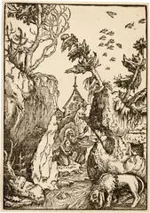 Hans Baldung Grien, Der heilige Hieronymus als Büsser in der Schlucht, Circa 1511, Woodcut on laid paper with watermark "Kleiner Augsburger Schild with angehängtem Buchstaben A" (similar to Briquet 2117ff)