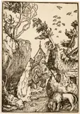 Hans Baldung Grien, Der heilige Hieronymus als Büsser in der Schlucht, Circa 1511, Woodcut on laid paper with watermark "Kleiner Augsburger Schild with angehängtem Buchstaben A" (similar to Briquet 2117ff)