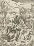 Albrecht Durer, Samson tötet den Löwen, Circa 1497/1498, Woodcut on laid paper with watermark "withtlerer Reichsapfel" (Meder Watermarks 56)