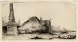 Rembrandt Harmensz van Rijn, Der Obelisk - Die Landschaft mit dem Meilenstein - Cottage and Boundary Post on the Spaarndammerdijk ("L'Obelisque")