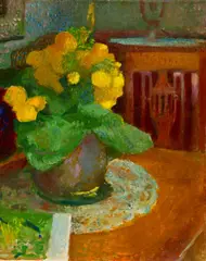 Cuno Amiet, Stillleben mit Blumen im Interieur, 1960, Oil on canvas