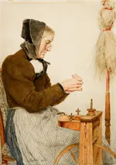 Albert Anker, Die Spinnerin, 1906, Watercolour on heavy watercolour paper