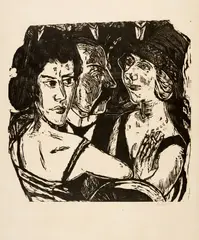 Gruppenbildnis Eden Bar by Max Beckmann, 1923, Woodcut on strong imitation Japan paper, offered Sep 2025