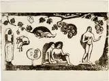Paul Gauguin, Femmes, animaux et feuillage, Tahiti 1898, Woodcut on thin Japan paper
