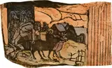 Paul Gauguin, Le calvaire breton, 1898/1899, Woodcut, hand-coloured, on Japan paper