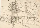 Ernst Ludwig Kirchner, Sägemühle im Taunus, 1916, Reed pen drawing in black ink on wove paper