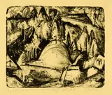 Ernst Ludwig Kirchner, Hügel mit Bäumen (Am Landwasser), 1919, Lithograph on yellow wove paper