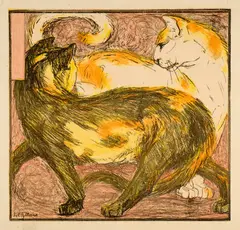Franz Marc, Zwei Katzen, 1909/1910, Colour lithograph on wove paper